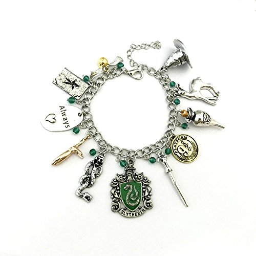 Slytherin Theme Multi Charms Lobster Clasp Bracelet in Gift Box