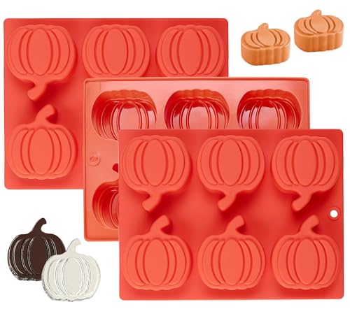 Pumpkin Ice Mold 3 Pack Pumpkin-shaped Ice Cube Tray Silicone Chocolate Candy Molds for Halloween Fall, Cake Mould for Muffin, Soap Making