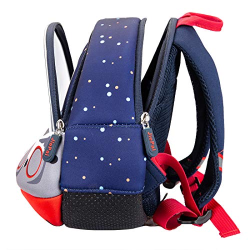 JiePai Toddler Kids Backpack with Safety Harness Leash,Waterproof 3D Cartoon Boys/Girls Backpack Lightweight Cute Animal Backpack for Travel/Nursery/Kindergarten/Preschool,Age 2-6 (UFO-Blue) - Thumbnail 3