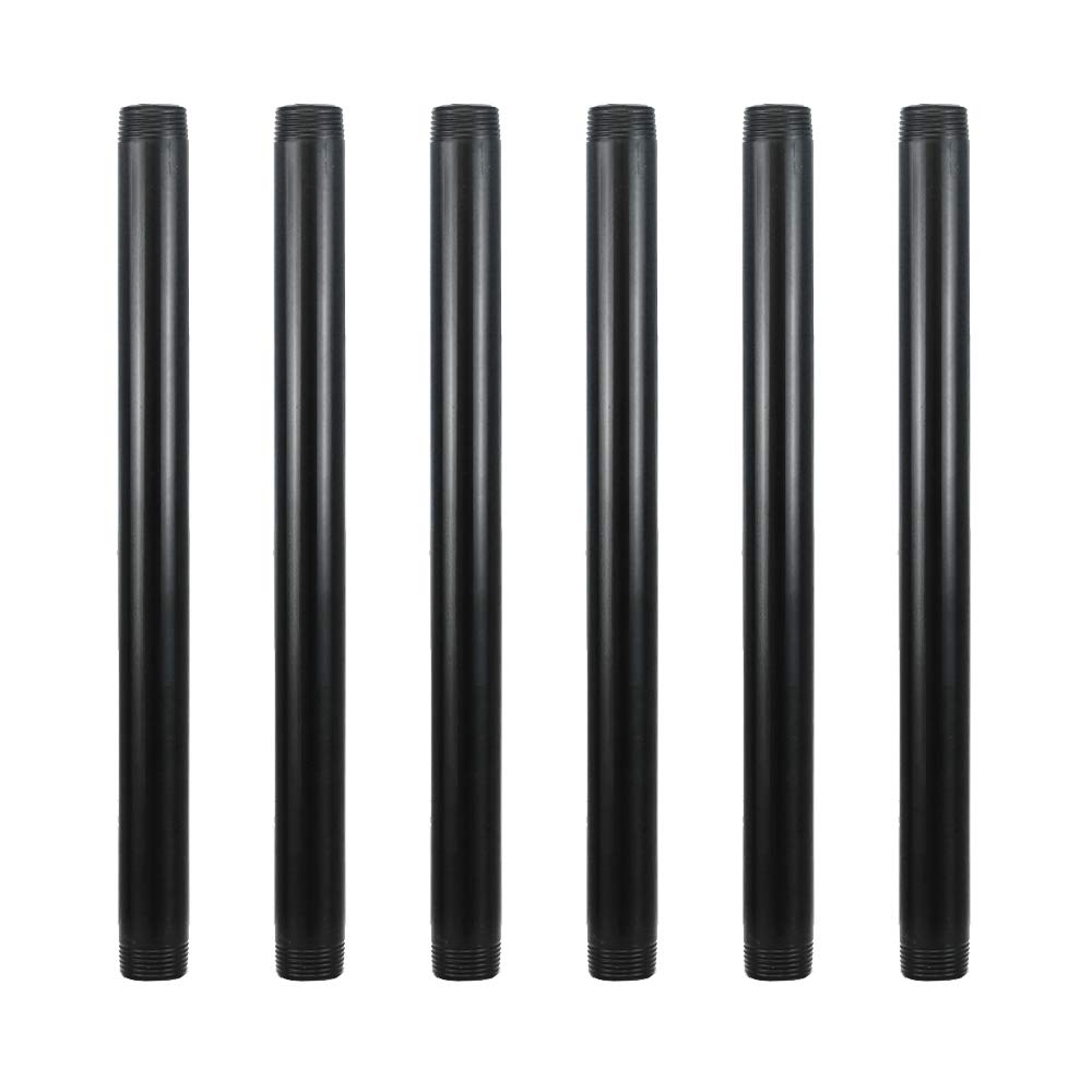 GeilSpace 6 Pack 3/4" × 12" Black Metal Pipe, Industrial Steel, Fits Standard Three Quarters Inch Black Threaded Pipes and Fittings - Vintage DIY Industrial Shelving