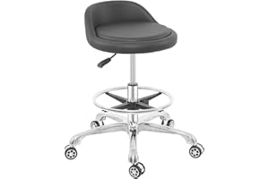 Nazalus Rolling Stool Adjustable Drafting Chair, Heavy Duty Metal Base with Back Support Foot Rest, for Office Home Shop Kitchen Beauty(Large)
