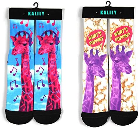Kalily Custom Printed Funny Cute GIRAFFE Socks with Design - Pack of 2 Pairs (4 PCS) (Set 1)