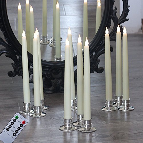 10Pack Flameless Taper Candle,Ivory WAX Coverd, 11-Inch, for Candle Holders and Candlesticks,for Wedding ,Patry,Hotel ,Windows Candles