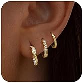 Hothrty Gold Huggie Earrings for Women,Hypoallergenic Dainty Trendy Small Cute Earring Stacks for Sensitive Ears CZ Diamond Lightweight Jewelry Set