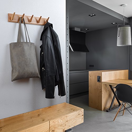 Wall Mounted Coat Rack - Wood Hook Rack for Coat Clothes Hats and Towels - Wooden Peg Rack for Use in Bedrooms Bathrooms and Hallways - Peg Coat Hook Rack for Wall or Door Mounting - Matt Lacquer - Thumbnail 2
