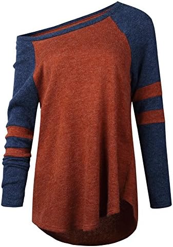 MOCHAShop Women Off Shoulder Loose Knit Sweater Top Long Sleeve Casual Pullover Jumper (S, Navy and Orange)