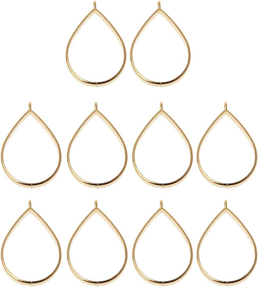 Wabfor 10Pcs Pendant Tray-Alloy Open Bezel Charm Pressed Flower Blank Frame Hollow Mould Pendants with Loop for UV Resin Crafts Jewelry Making(Gold,Teardrop)