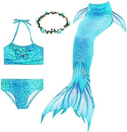 Girls Swimsuit 3Pcs Mermaid Tails for Swimming Costume Party Supplies Swimsuit Swimwear Bikini for 3-12Y
