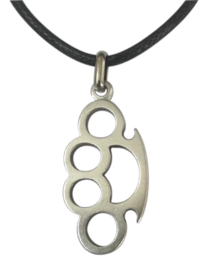 Eurofusioni Brass knuckle duster Pendant with necklace - Silver plated metal - Craft Jewel - Pendant H 1,2 in
