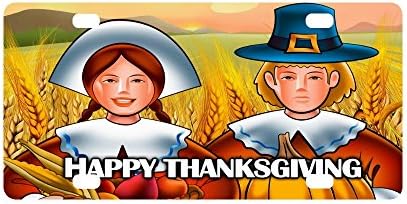Happy Thanksgiving Day Strong And Durable Aluminum Car Metal License Plate Frame for Women/Men Four Holes Tag 12" X 6"