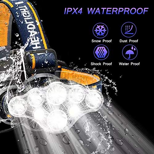 Headlamp, High Lumen Ultra Bright 8LED Headlight Flashlight with White Red Lights, USB Rechargeable Head Lamp with 2 Batteries, 8 Modes for Outdoor Camping Cycling Running Fishing - Thumbnail 4