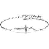 JSEA Womens Cubic Zirconia Sideways Cross Bracelet Silver Rose Gold Chain Link Bracelet