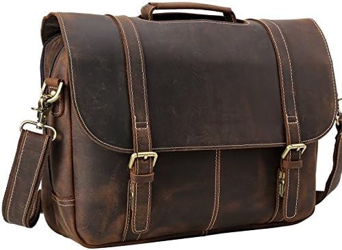 Iswee Men Leather Messenger Bag Laptop Briefcase Vintage Handbag Satchel Attache Case(Dark Brown)