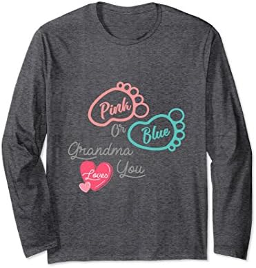 Unisex Gender Reveal Long Sleeve T-Shirt For Grama Baby Shower Gift Small Dark Heather