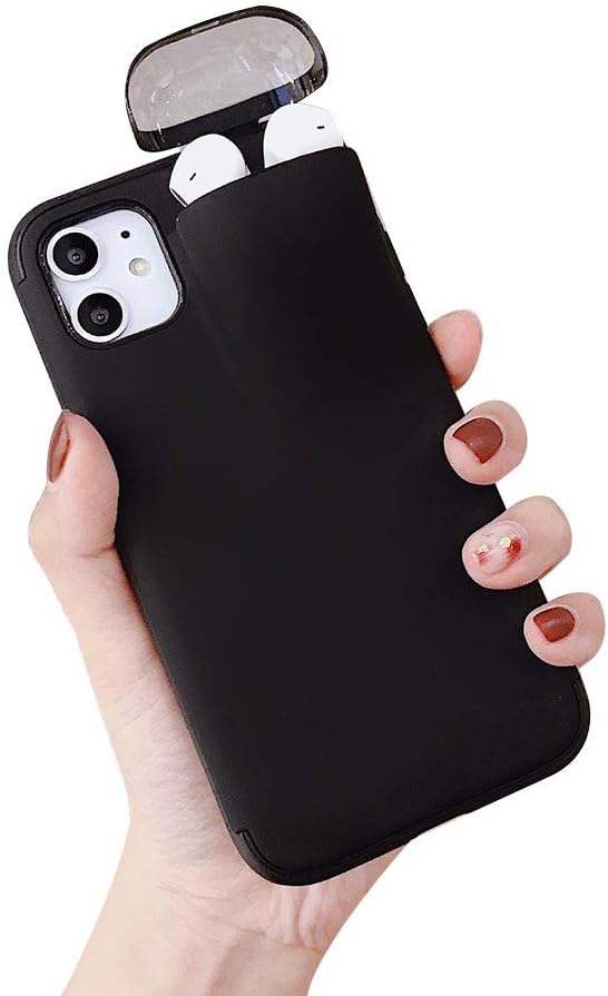 Case for Iphone 11/11Pro/11Promax And for Airpods Wireless Headphones Slim Liquid Silicone Gel Rubber Bumper Hard Shockproof Protective Cover with Earphone Case,Black,iPhone11ProMax