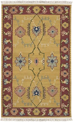 Surya Nomadic Kilim NMD-703 Flatweave Hand Woven 100% New Zealand Wool Mustard 2' x 3' Southwest Accent Rug
