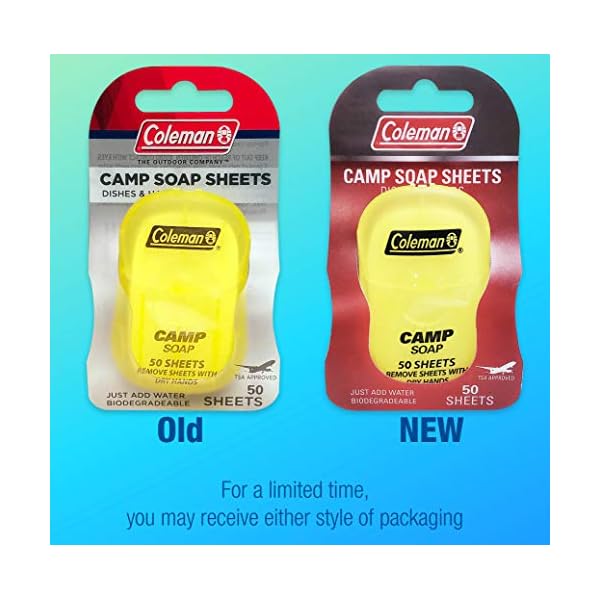 Coleman Camp Soap Sheets for Dishes and Hands, 50 sheets Mini Travel