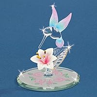 Cotton Candy Hummingbird w/Flower Glass Figurine