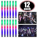 Super Z Outlet Upgraded Light up Foam Sticks, 3 Modes Colorful Flashing LED Strobe Stick for Party, Concert and Event (12 Pack)