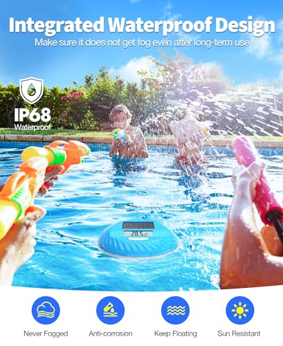 LuxBlue 2 in 1 Solar Pool Thermometer and Pool Lamp, Floating Pool Thermometer with Colourful Underwater Light Show, IP68 Ultra-Accurate Digital Swimming Pool Thermometers, Easy to Read