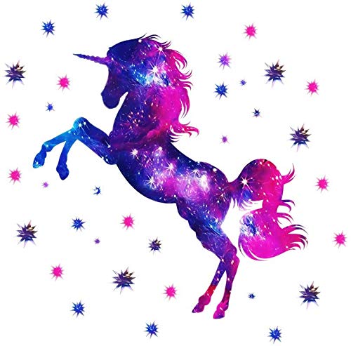 Wajade Unicorn Wall Stickers for Girls Bedroom Galaxy Unicorn Wall Decal Stickers for Kids Removable Wallpaper Decals Art for Children Bedrooms Nursery Christmas Birthday Party Decoration