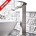 Friho Modern Single Handle Brushed Nickel Waterfall Tall Vessel Sink Bathroom Faucet,With Extra Large Rectangular Spout