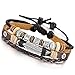 MOWOM Brown Black Silver Tone Alloy Genuine Leather Bracelet Angel Wing Feather Surfer Wrap Adjustable