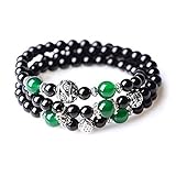 AmorWing Multilayer Prayer Genuine Stones Green Agate Black Onyx Mala Beads Bracelet