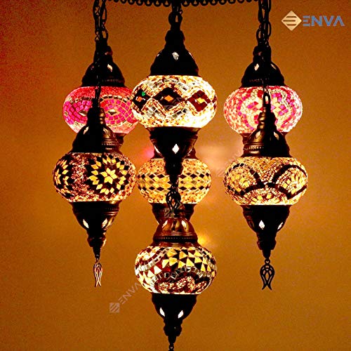 Turkish Mosaic Ceiling Chandelier Lamp Light Set Handmade 7 Ball