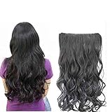 Eastlion New One Piece Sexy Women's High Quality Natural Fashion Curly Hair-Long Beautiful Synthetic Thick Hair Extensions 5clips Clip (Black)