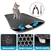 Wirezoll Katzenstreu Matte – wasserdichte Doppelte Seiten Katzenklo Unterlage mit Bienenwabendesign und 1 Krallenzange Set für Katze – 75x58cm (Schwarz)
