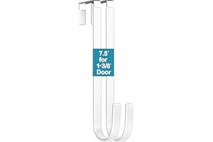 MARS-ROCK Over the Door Hooks 2 Pcs L=7.5" Fit 1 3/8" Door Pure-White Plastic Coating for Hanging Towel Robe Hanger for Bathroom Dorm Room Bunk Bed Wreath Ironing Board Holder Cute Thin Single Heavy Duty