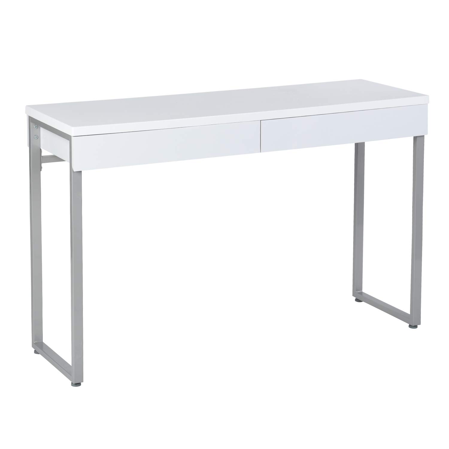 GreenForest Vanity Table 47" Gloss White Console Table Computer Makeup Desk with 2 Small Drawers and Solid Metal Legs for Living Room Entryway Hallways
