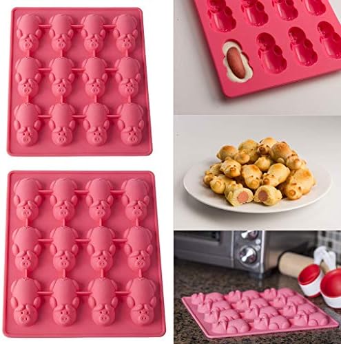 Buyeverything Non Stick 12 Little Pigs in a Blanket Silicone Baking Mold Food Grade BPA Free Piggy Molds Gummy Candy Mold Jelly Chocolate Cake Molds Ice Cube Tray Muffin Cup Cake Mold