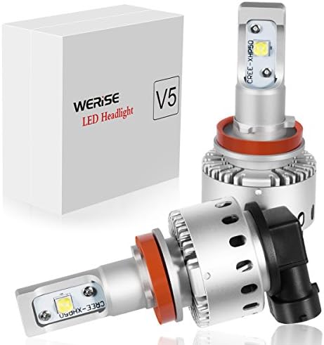 WERISE V5 H8/ H11/ H16 LED Headlight Bulbs All-in-one Conversion Kit with CREE XHP50 Chips - 50w 6,000Lm 6500K Cool White - 2 Yr Warranty