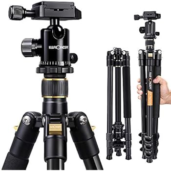 K&F Concept 62'' DSLR Tripod, Lightweight and Compact Aluminum Camera Tripod with 360 Panorama Ball Head Quick Release Plate for Travel and Work (TM2324 Black)
