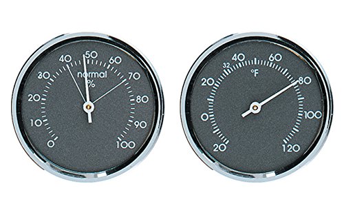HOKCO Analog Thermometer and Hygrometer Humidity Gauge Set - Gray with Chrome Bezel
