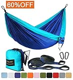Outdoor Camping Hammock - Portable Anti-fade Nylon Single & Double Hammock with 2 Piece 14 or 16 Loop Straps by FARLAND - Parachute Lightweight Hammock