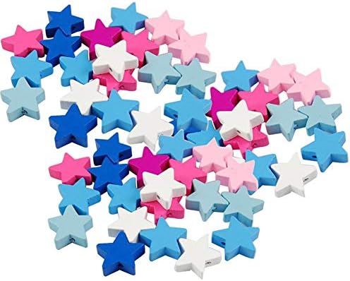 Cupcinu DIY children's handmade beads five-pointed star wooden beads Size: 20MM Color random Material: wood 50pcs