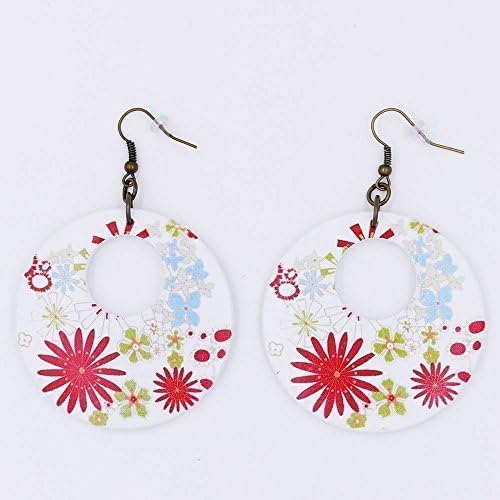 Wildflowers Wood Coin Earrings Bohemian Statement White Red Blue Green Antique Bronze