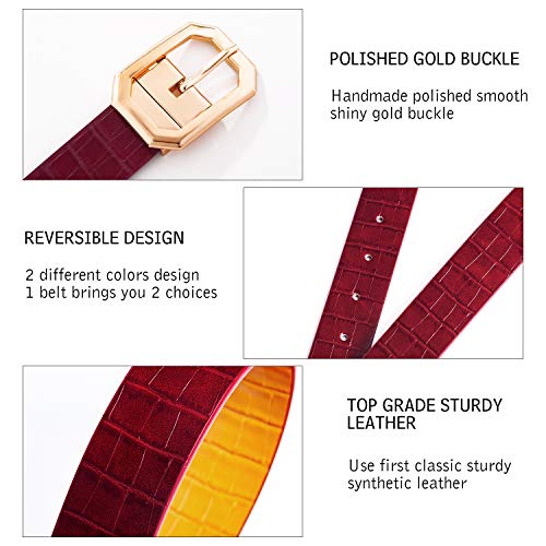 Snake Reversible Leather Belts for Women Plus Size Waist Utility Stylish Fashion Belt with Shiny Gold Buckle Nickel Free