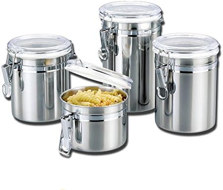 Dkka Canister Set Stainless Steel - 4-Piece with Airtight Clamp Lids and Scoop - Small to Medium Sized Canister Sets For Kitchen Counter - 4pc Clamp Lids DKA048