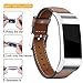 Mornex Replacement Leather Band Compatible with Fitbit Charge 2, Classic Genuine Leather Wristband for Men Women(Light Brown-Silver Buckle)