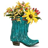 Turquoise Fringe Western Boot Vase