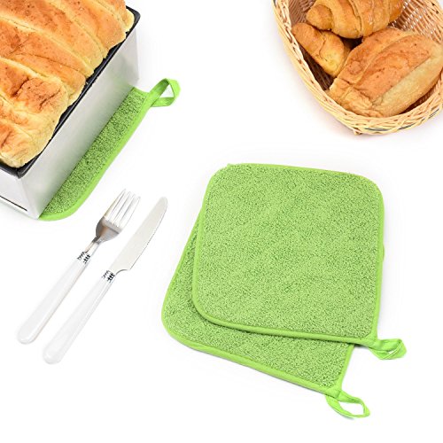 100% Cotton Kitchen Everyday Basic Terry Pot holder Heat Resistant Coaster Potholder for Cooking and Baking Set of 5 Apple Green