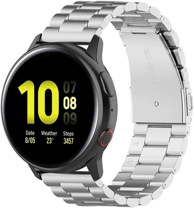 Personal world Galaxy Watch Active 2 40mm Band, Compatible with Galaxy Watch Active 40mm Bands Active2 44mm Band 20mm Solid Stainless Steel Strap for Galaxy Watch Active 1 & 2 SM-R500 (Silver)