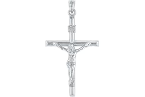 Jewelry America 14K White Gold INRI Crucifix Tubular Simple Polished Cross Pendant