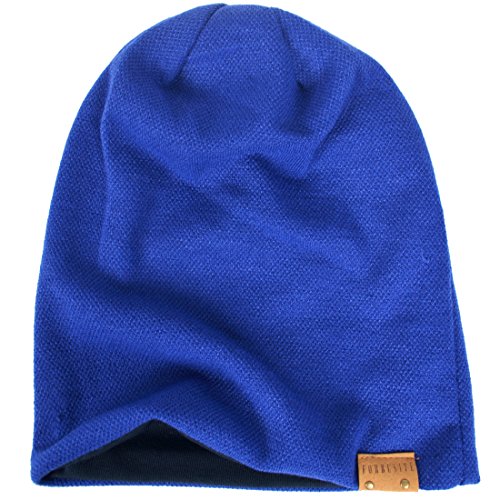 Men's Cool Cotton Beanie Slouch Skull Cap Long Baggy Hip-hop Winter Summer Hat (Blue)