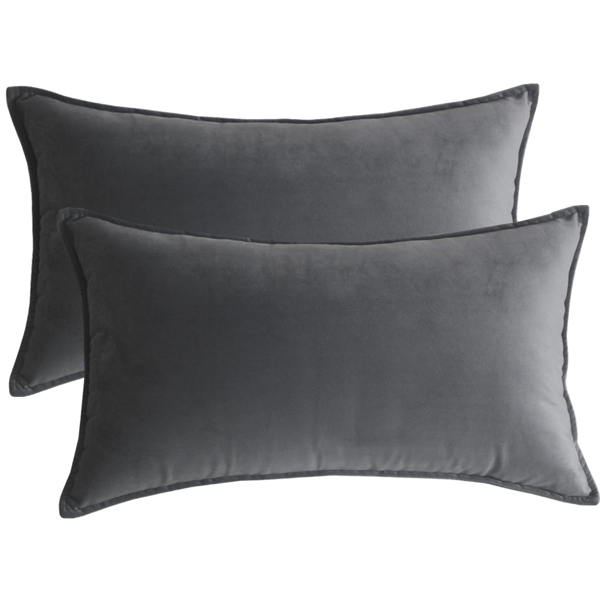Lutanky Dimgray Velvet Cushion Covers 30 x 50 cm Decorative Rectangle Throw Pillow Cover (Pack of 2) Soft Oblong Piped Pillowcases for Sofa Bedroom with Invisible Zipper 12x20 Inch