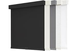 AOSKY Blackout Roller Shades Cordless Blinds for Windows, Free-Stop Shades with Valance, Thermal Insulated Fabric, UV Protection, Natural Woven Blinds for Home and Office (34.5" W x 72" H, Black)